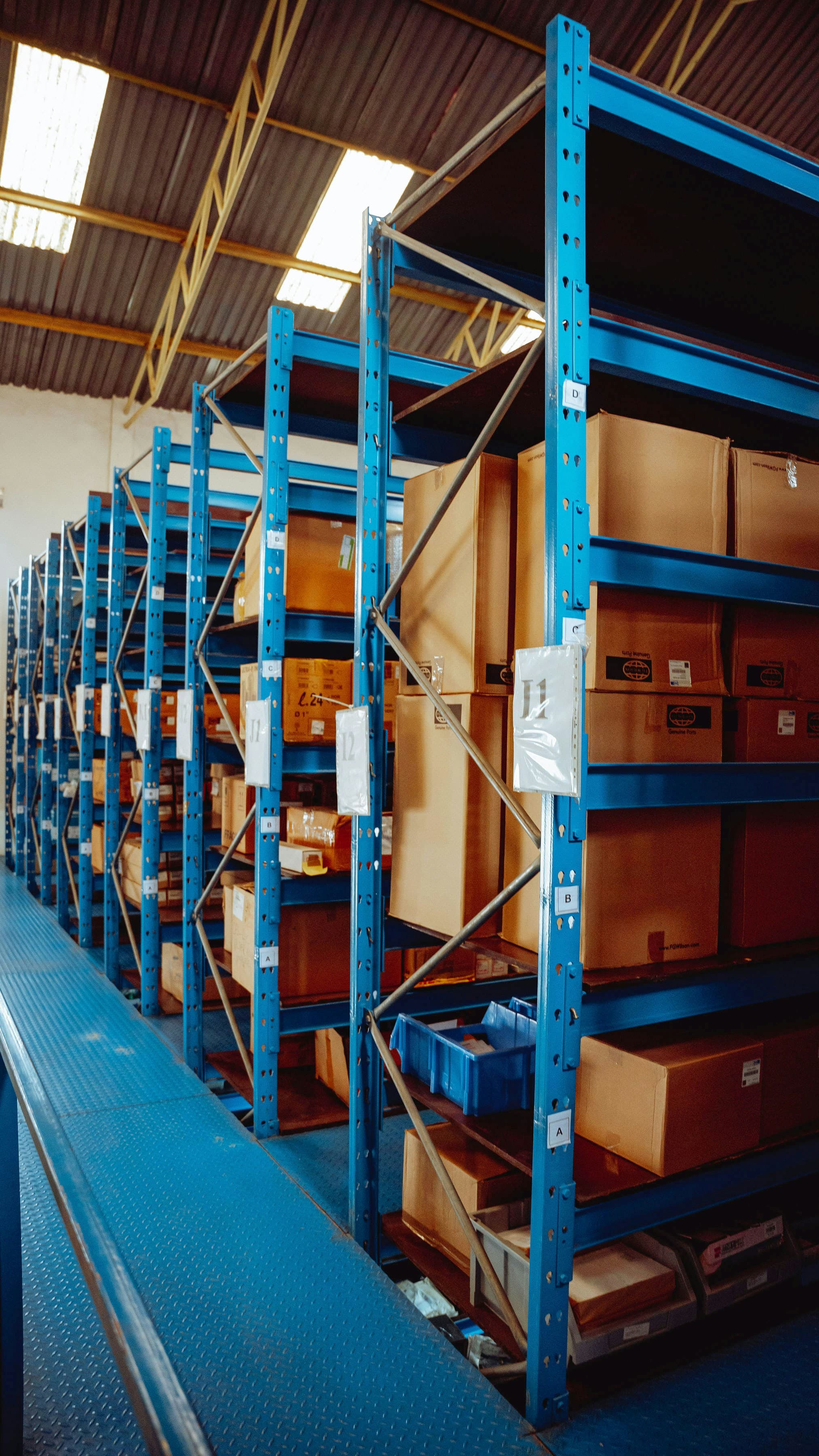 Stock on warehouse shelves